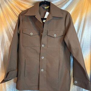 Men's Brown sharp collar corners polyester‎ 70’s shirt/Jacket 501
